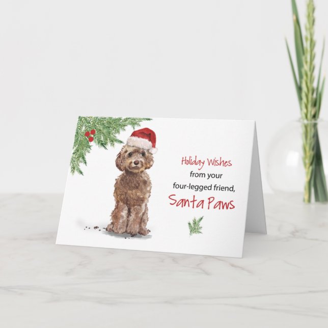 Carte Noël Cockapo Brown de Chien dans Funny Père Noël (Devant)