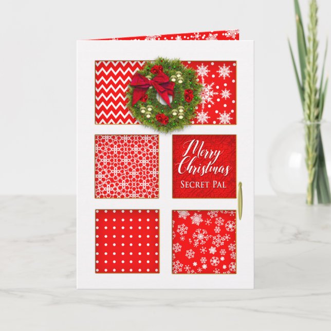 Carte Noël, copain secret, porte de panneau rouge avec (Devant)