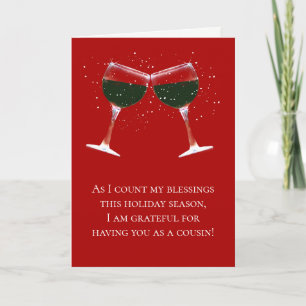 Carte Noël Cousin Bienheureux Vin Amusant