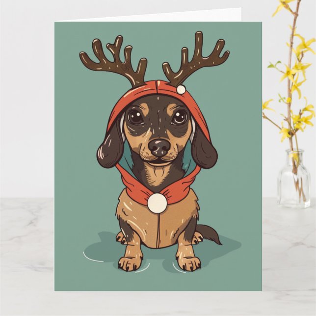 Carte Noël Dachshund (Fleur jaune)