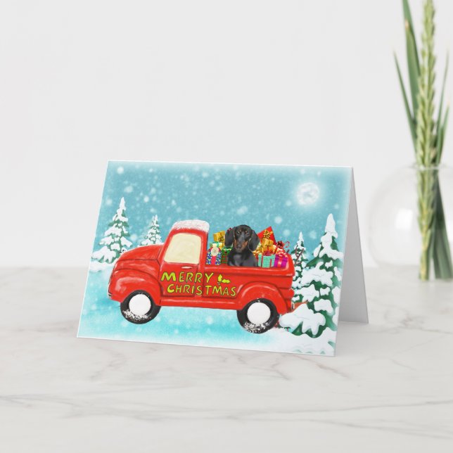 Carte Noël Dachshund Chien cadeaux camion de livraison (Devant)