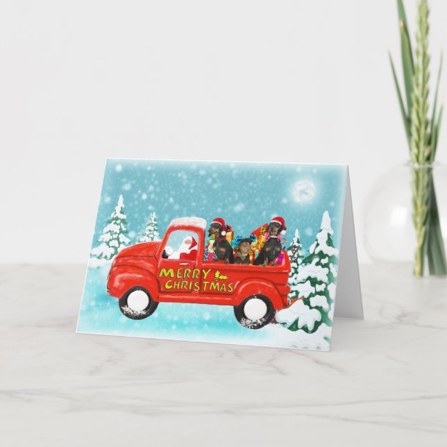 Carte Noël Dachshunds Chien cadeaux de livraison camion (Devant)