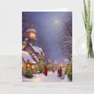 Carte Noël dans une nuit enneigée Noir Salutation