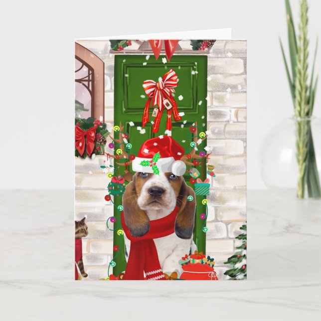 Carte Noël de Basset Hound (Devant)