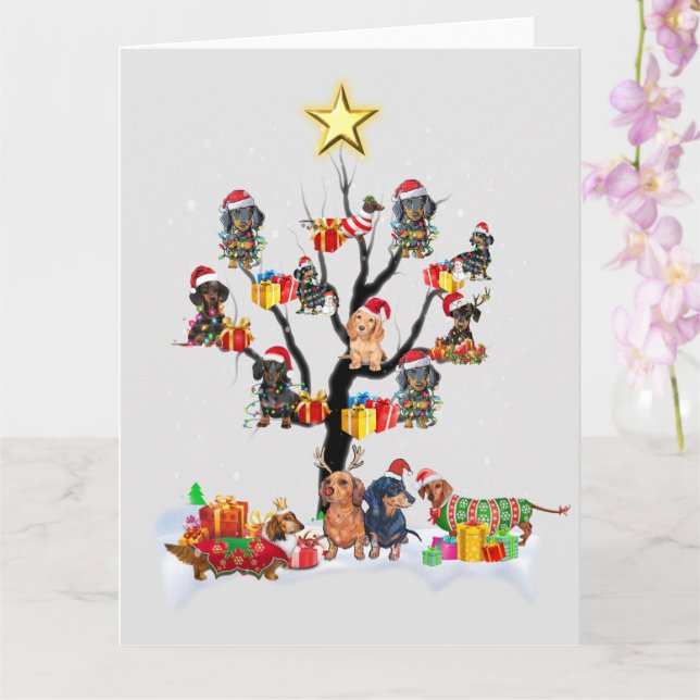 Carte Noël de Dachshund sur l'arbre Chemise Noël idées c (Orchidée)