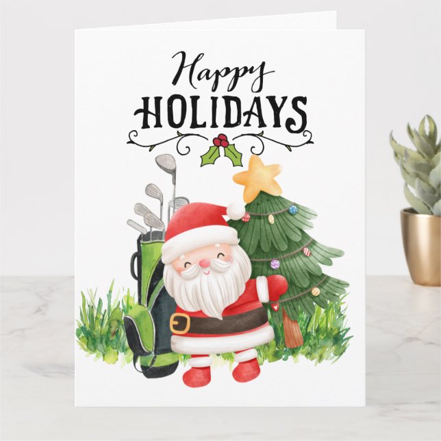 Carte Noël de golf avec Santa Claus Golfer (Petite plante)