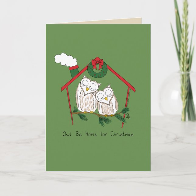 Carte Noël de hibou Mignon Drôle de vacances (Devant)