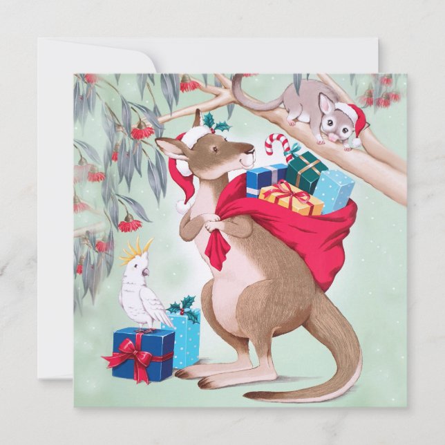 Carte Noël de Kangaroo - Art de Noël australien (Devant)