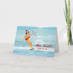 Carte Noël de kitesurf, surfant un Downwinder