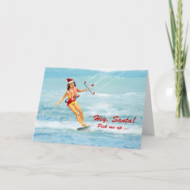 Carte Noël de kitesurf, surfant un Downwinder (Devant)