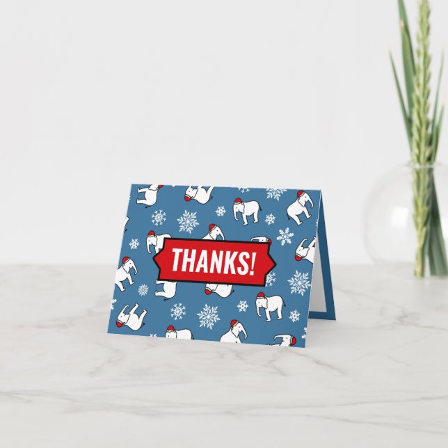 Carte Noël de la fête des éléphants blancs (bleu) Merci (Devant)