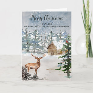 Carte Noël de la petite-fille et du mari de Cerf rustiqu