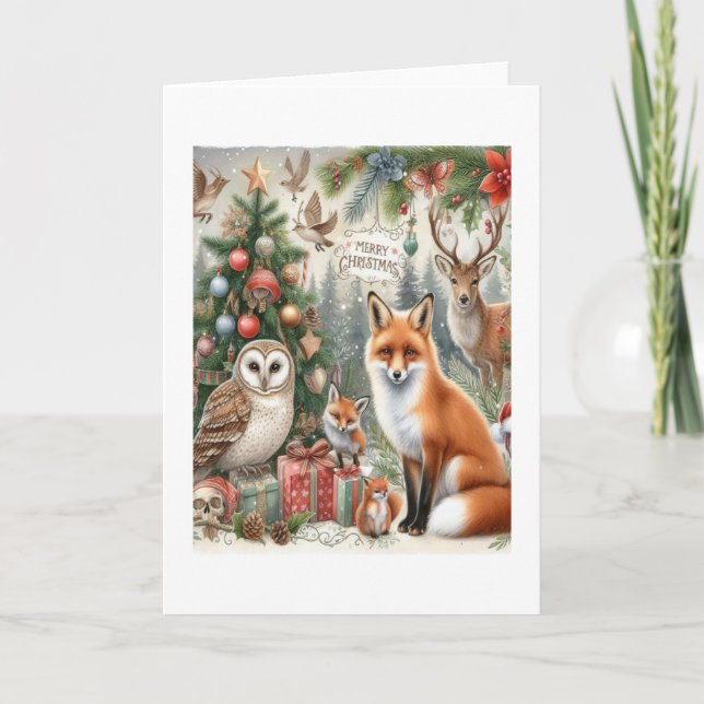 Carte Noël de la renard et de la chouette des bois (Devant)