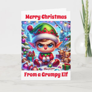 Carte Noël de l'elfe grincheux   J'aimerais être avec vo