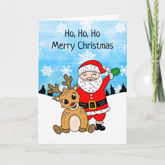 Carte Noël de Père Noël et Reindeer (Devant)