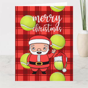 Carte Noël de tennis avec le Père Noël de balle de tenni