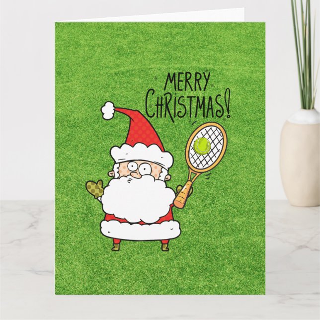 Carte Noël de tennis avec le Père Noël en train de jouer (Devant)