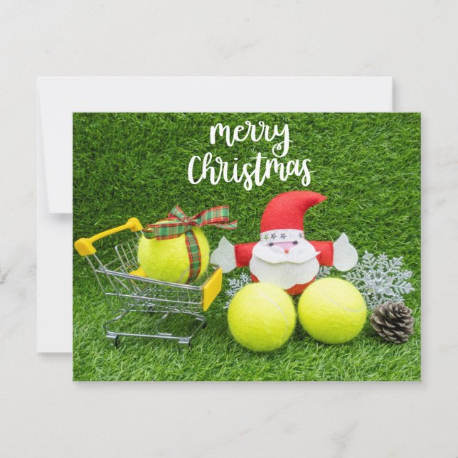 Carte Noël de tennis avec le Père Noël et balle de tenni (Devant)
