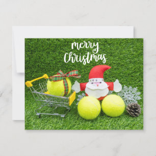 Carte Noël de tennis avec le Père Noël et balle de tenni
