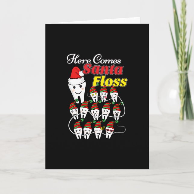 Carte Noël Dentiste - Père Noël Floss Xmas Pun (Devant)