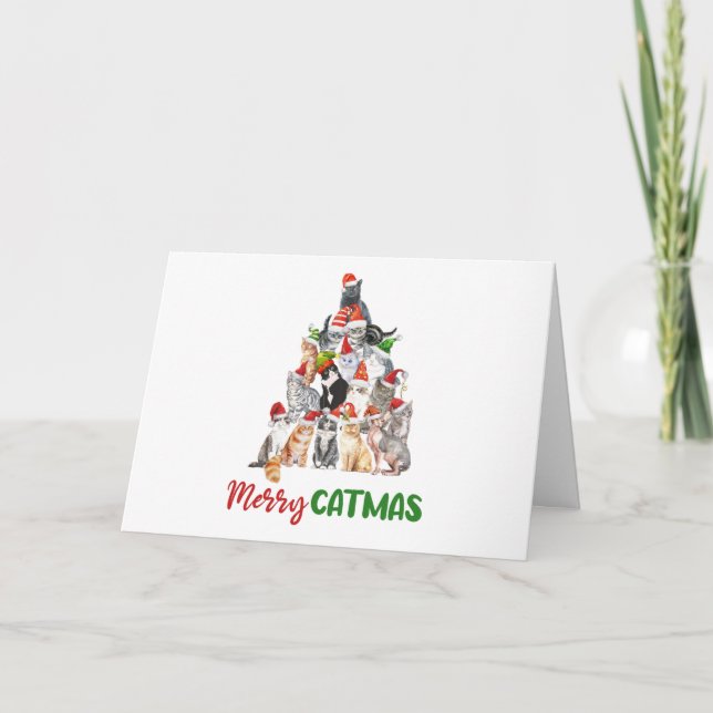 Carte Noël des Amoureux de les chats de l'arbre de Noël  (Devant)