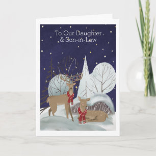 Carte Noël Deux cerfs scène de neige personnalisée