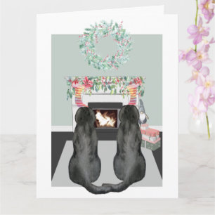 Carte Noël Deux Chiens noirs du Labrador Scène de la che