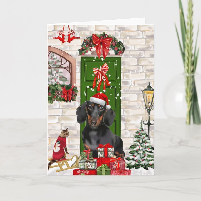 Carte Noël du chien Dachshund (Devant)