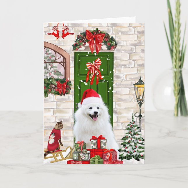Carte Noël du Chien de Spitz (Devant)