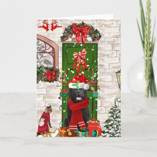 Carte Noël du chien de Terre-Neuve (Devant)