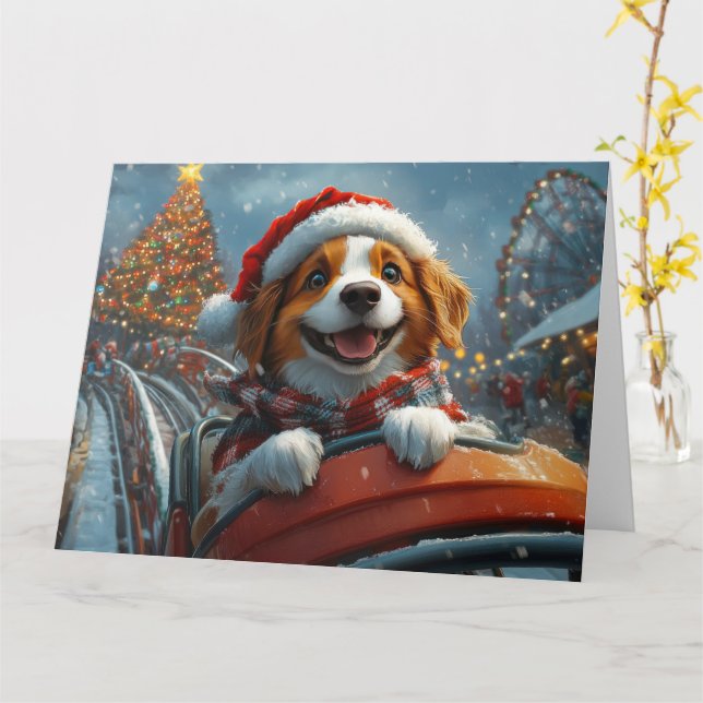 Carte Noël du chien espagnol breton (Fleur jaune)