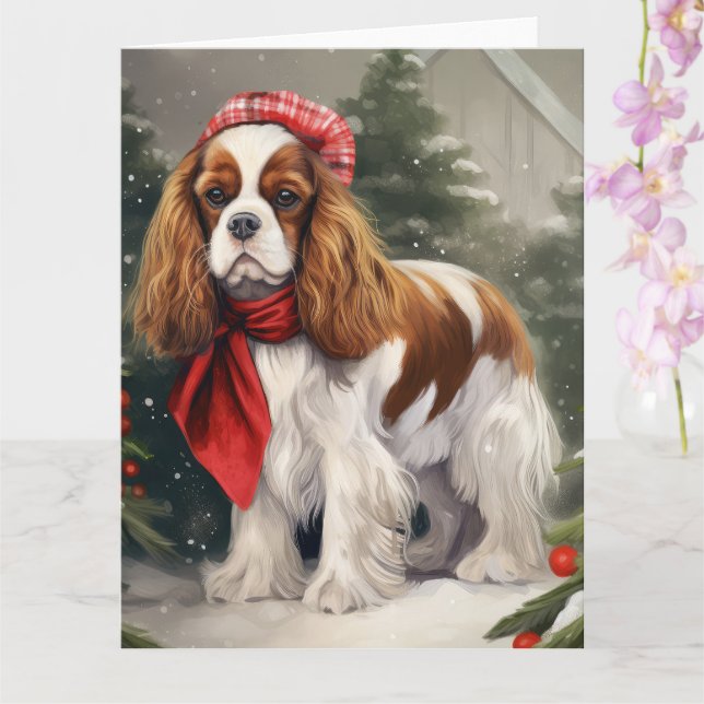 Carte Noël du chien espagnol Cavalier King Charles (Orchidée)