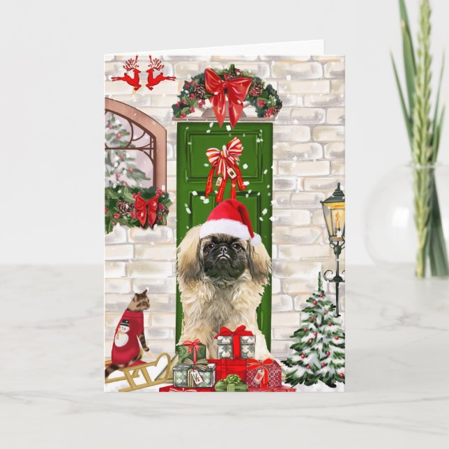 Carte Noël du chien Pékinois  (Devant)