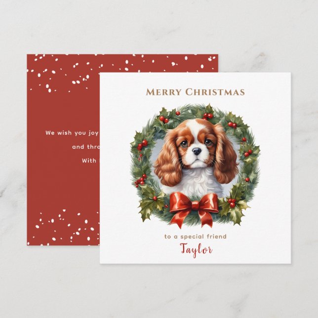 Carte Noël du mignon Cavalier King Charles Spaniel Chien (Devant / Derrière)