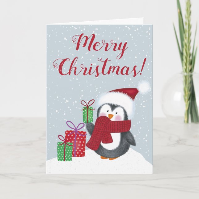 Carte Noël du mignon pingouin (Devant)