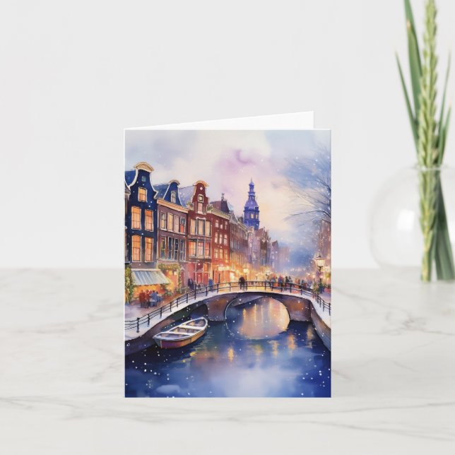 Carte Noël en Aquarelle Amsterdam (Devant)
