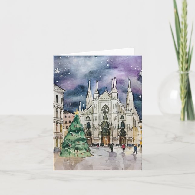 Carte Noël en Aquarelle de Milan (Devant)