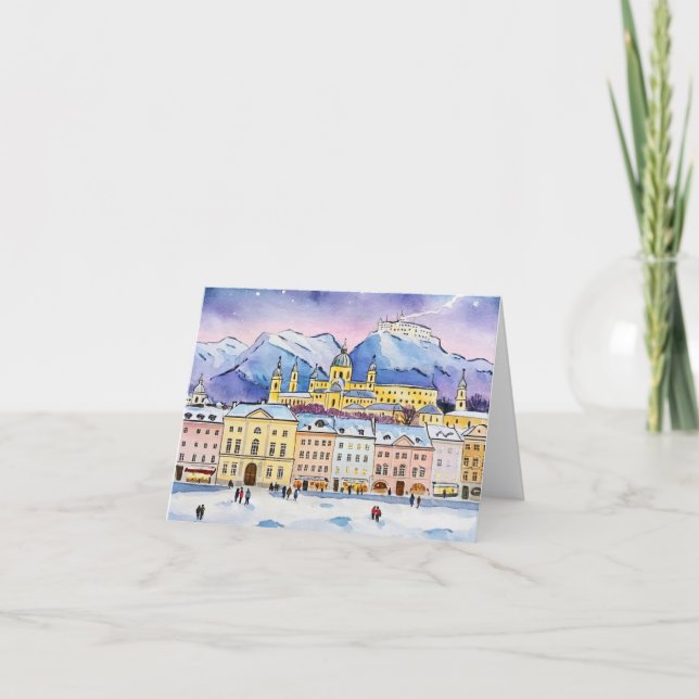 Carte Noël en Aquarelle de Salzbourg (Devant)