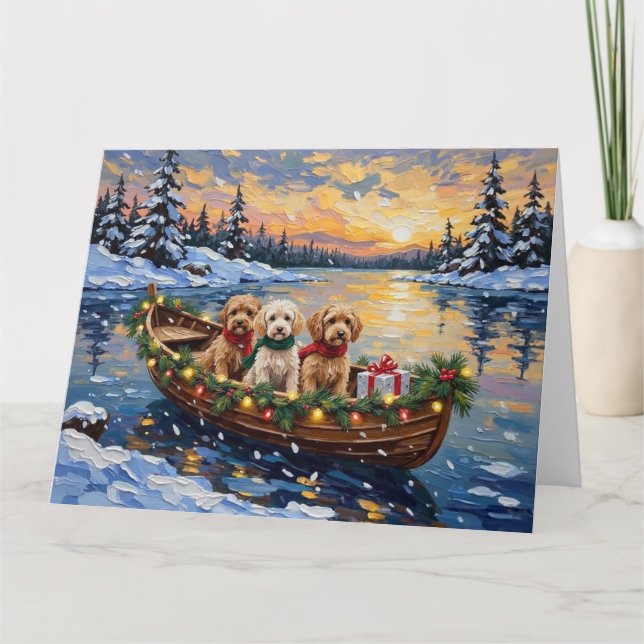 Carte Noël en bateau avec un Cockapoo (Devant)