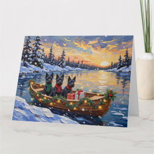 Carte Noël en bateau avec un Terrier Écossais