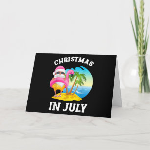 Carte Noël en Juillet Santa Flamingo Piscine Été