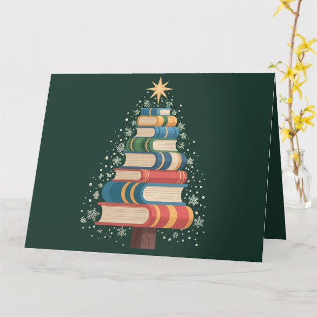Carte Noël Enseignant Livres Arbre Noël Fête de lecture (Fleur jaune)