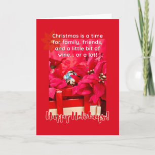 Carte Noël et beaucoup de vin Tortue et poinsettias