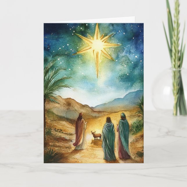 Carte Noël étoile et hommes sages Nativité de l'aquarell (Devant)