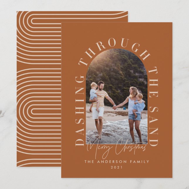 Carte Noël géo moderne en dashant à travers le sable (Devant / Derrière)