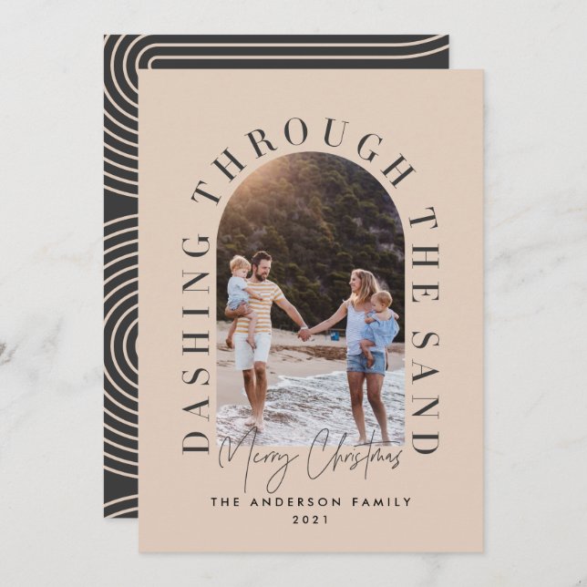 Carte Noël géo moderne en dashant à travers le sable (Devant / Derrière)