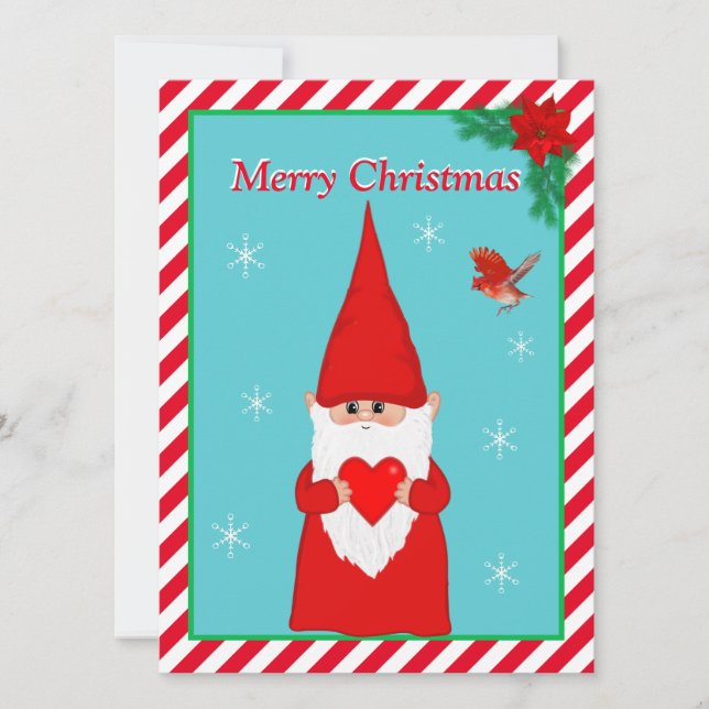 Carte Noël Gnome & mignonne Red Bird Christmas (Devant)