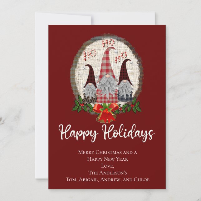Carte Noël Gnomes Rouge Joyeux Jours Fêtes Rustique Cart (Devant)