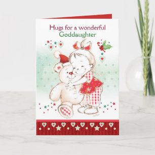 Carte Noël, Godgirl, Bébé mignonne fille & Teddy