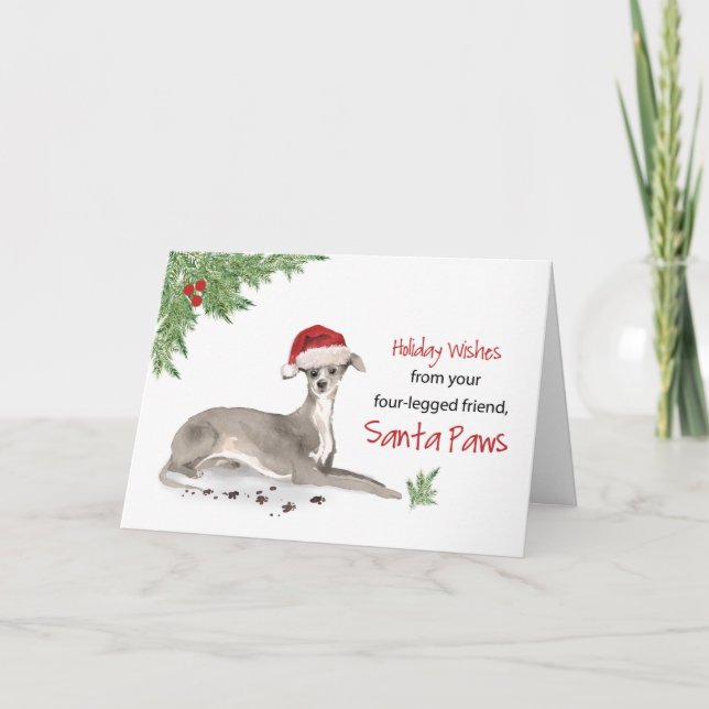 Carte Noël Greyhhound italien de chien dans Funny Sant (Devant)